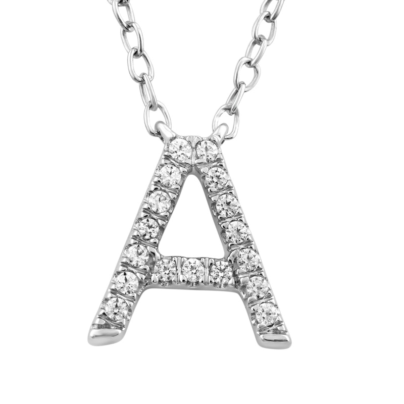 Initial ‘A’ Necklace with 0.06ct Diamonds in 9K White Gold
