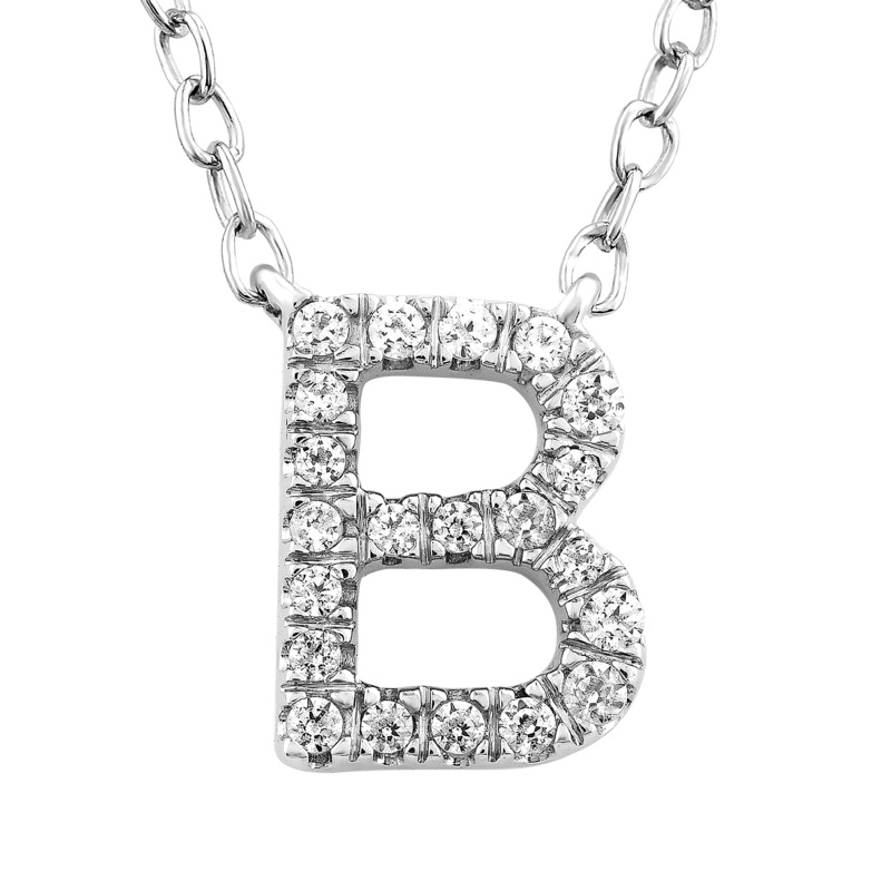Initial ‘B’ Necklace with 0.09ct Diamonds in 9K White Gold