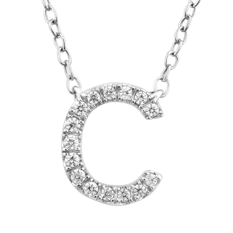 Initial ‘C’ Necklace with 0.06ct Diamonds in 9K White Gold