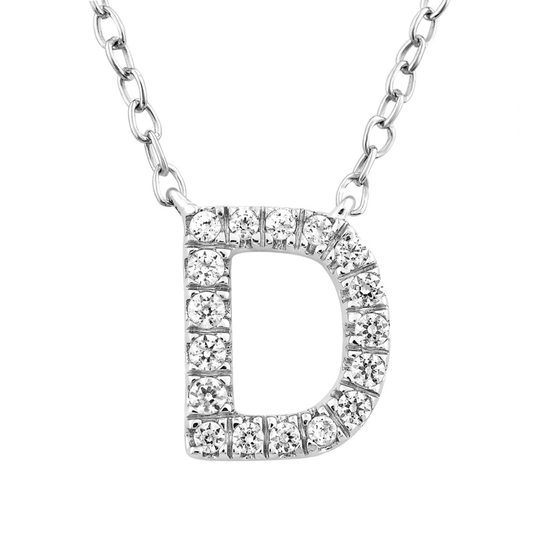 Initial ‘D’ Necklace with 0.09ct Diamonds in 9K White Gold