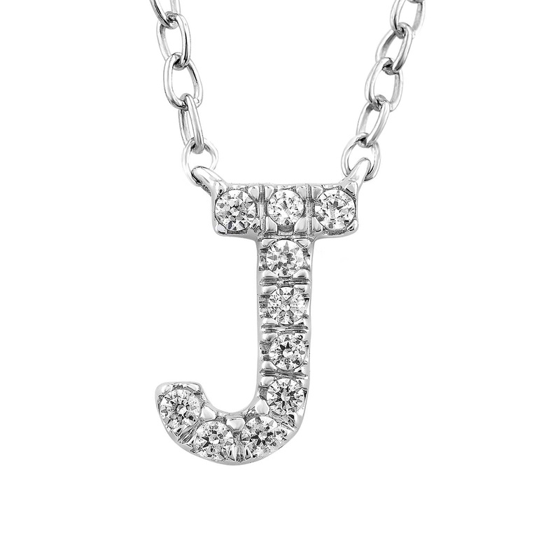 Initial ‘J’ Necklace with 0.06ct Diamonds in 9K White Gold