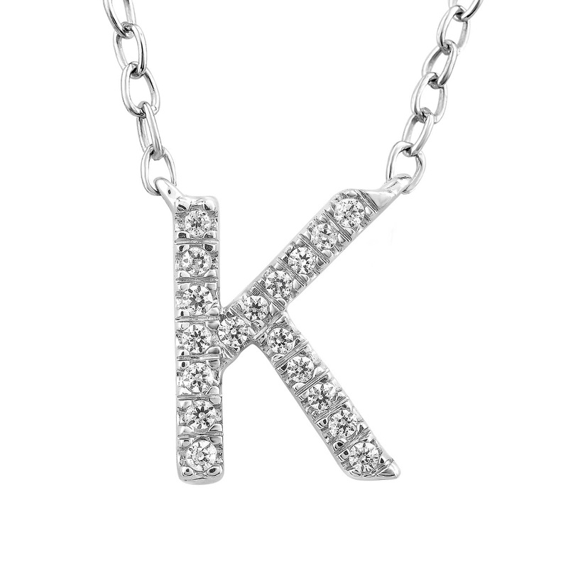 Initial ‘K’ Necklace with 0.06ct Diamonds in 9K White Gold