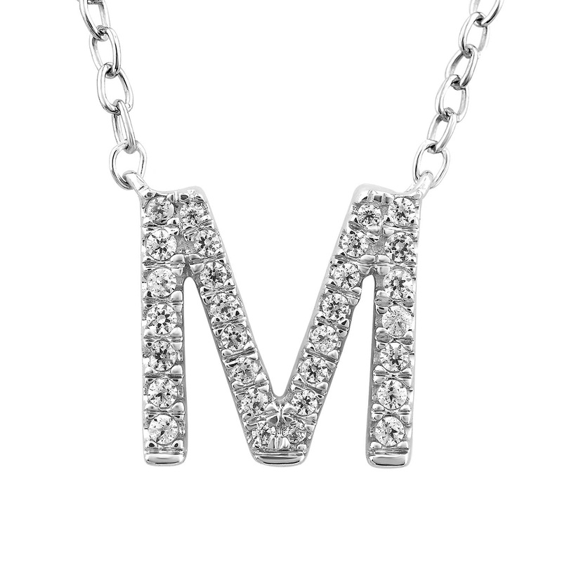 Initial ‘M’ Necklace with 0.09ct Diamonds in 9K White Gold