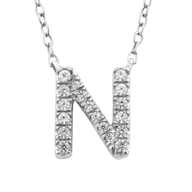Initial ‘N’ Necklace with 0.09ct Diamonds in 9K White Gold