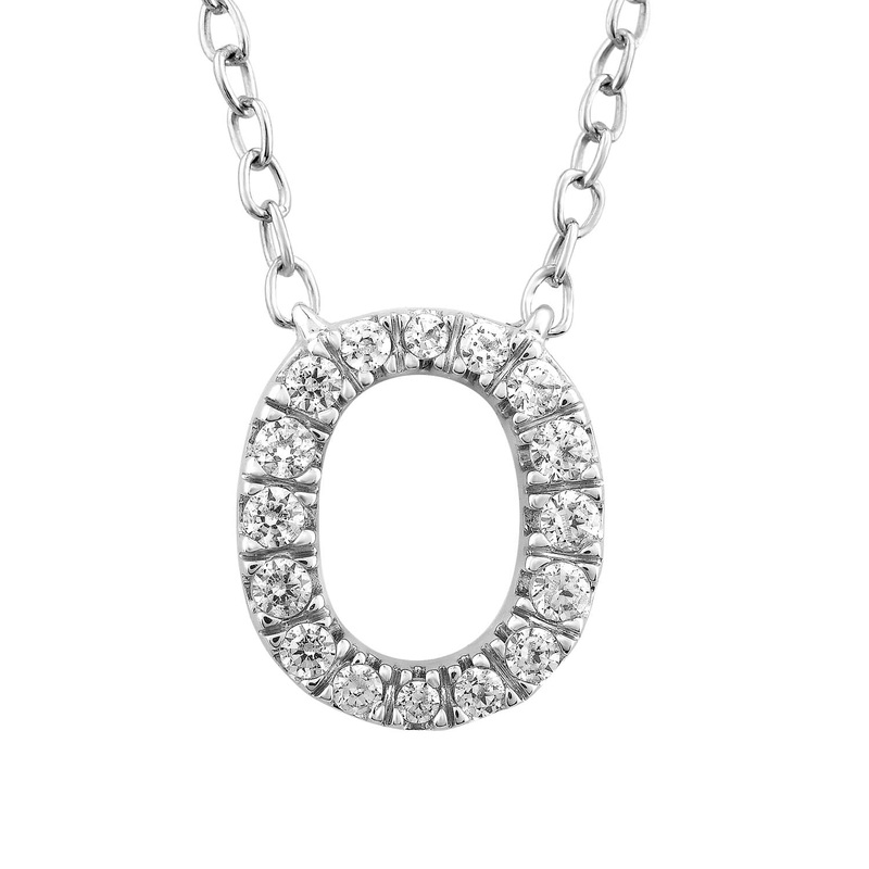 Initial ‘O’ Necklace with 0.09ct Diamonds in 9K White Gold