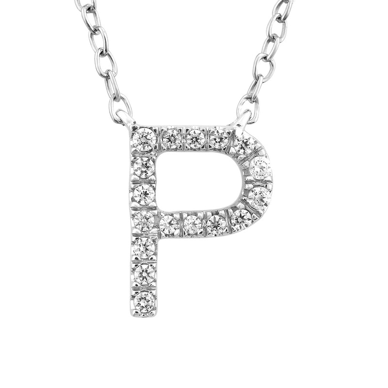 Initial ‘P’ Necklace with 0.06ct Diamonds in 9K White Gold