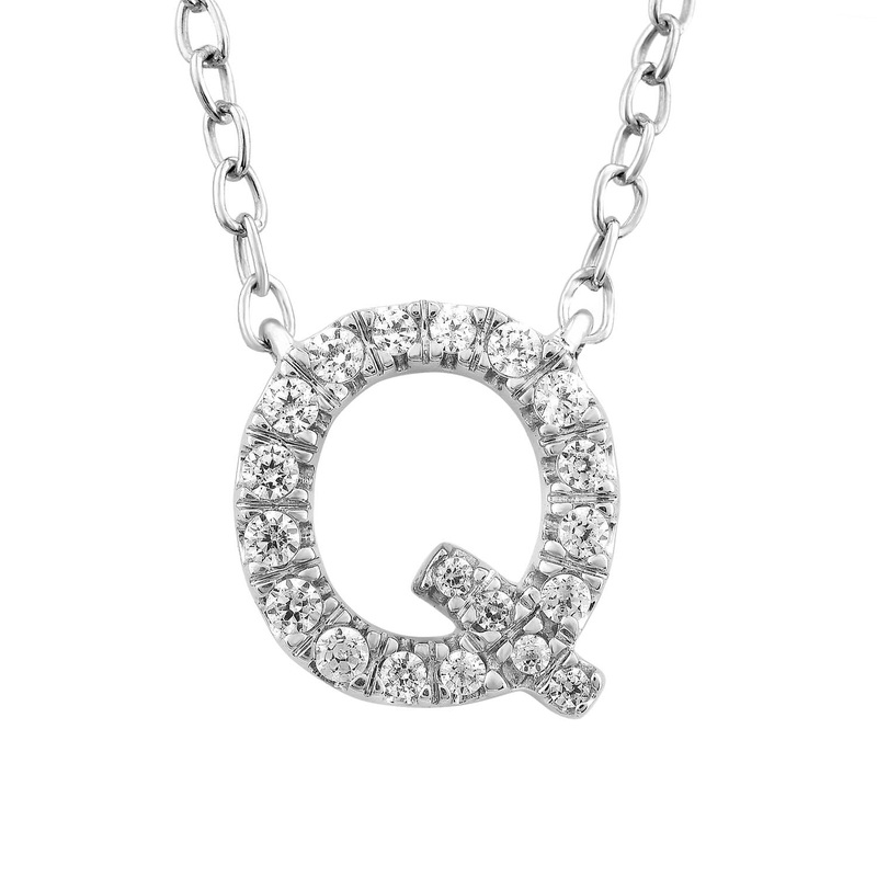 Initial ‘Q’ Necklace with 0.09ct Diamonds in 9K White Gold