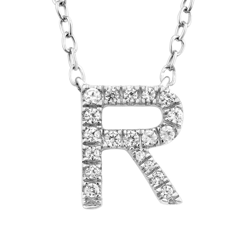 Initial ‘R’ Necklace with 0.09ct Diamonds in 9K White Gold
