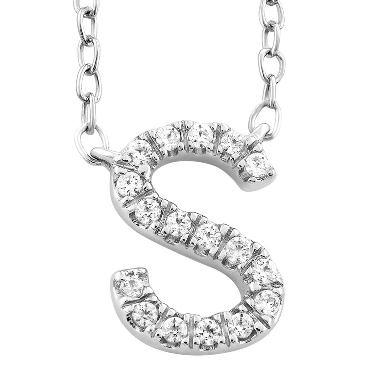 Initial ‘S’ Necklace with 0.06ct Diamonds in 9K White Gold