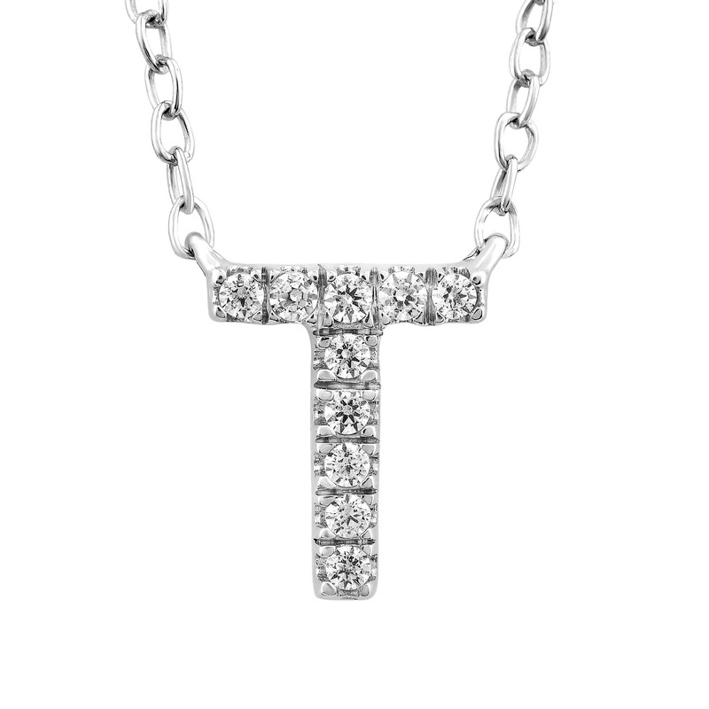 Initial ‘T’ Necklace with 0.06ct Diamonds in 9K White Gold