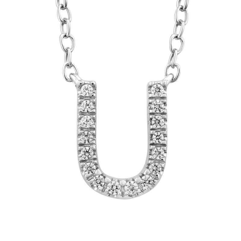 Initial ‘U’ Necklace with 0.06ct Diamonds in 9K White Gold