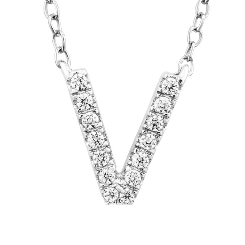 Initial ‘V’ Necklace with 0.06ct Diamonds in 9K White Gold
