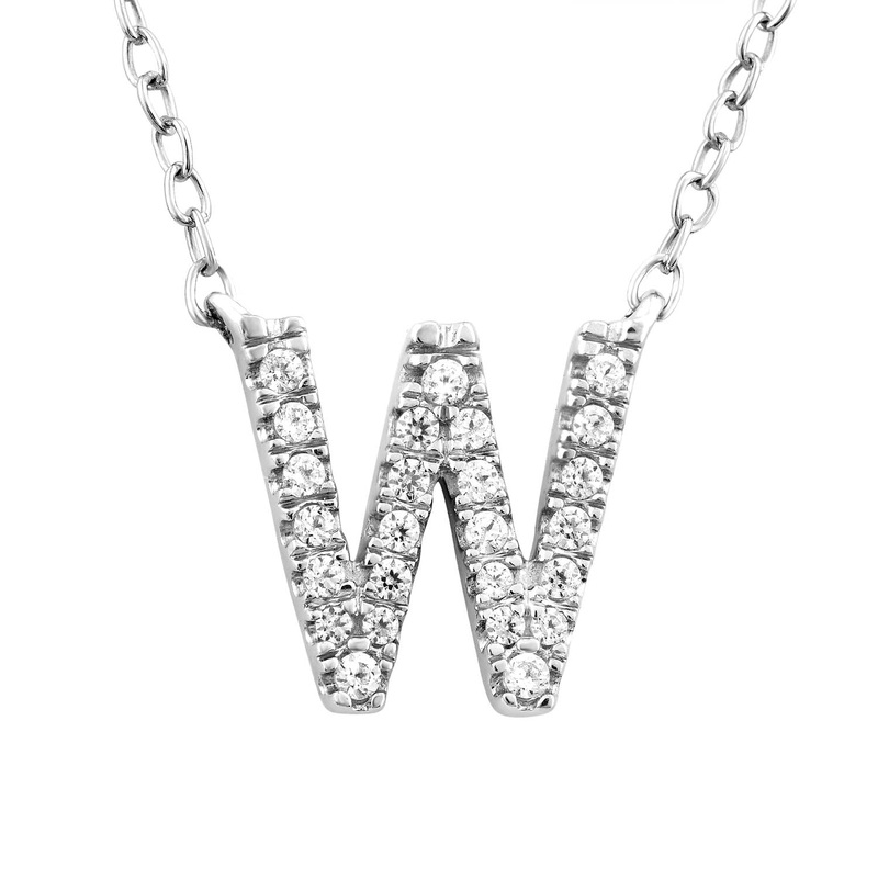 Initial ‘W’ Necklace with 0.09ct Diamonds in 9K White Gold