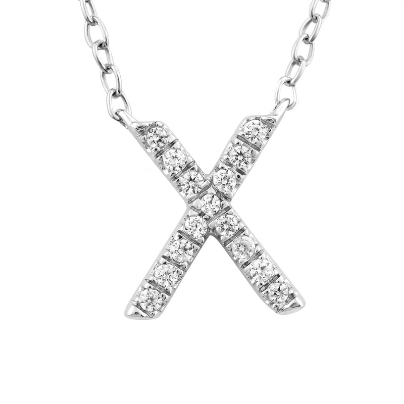 Initial ‘X’ Necklace with 0.06ct Diamonds in 9K White Gold