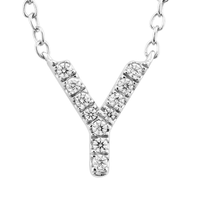 Initial ‘Y’ Necklace with 0.06ct Diamonds in 9K White Gold