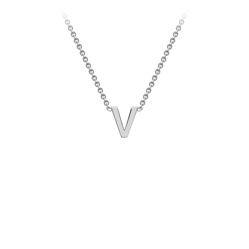 9K White Gold ‘V’ Initial Adjustable Letter Necklace 38/43cm