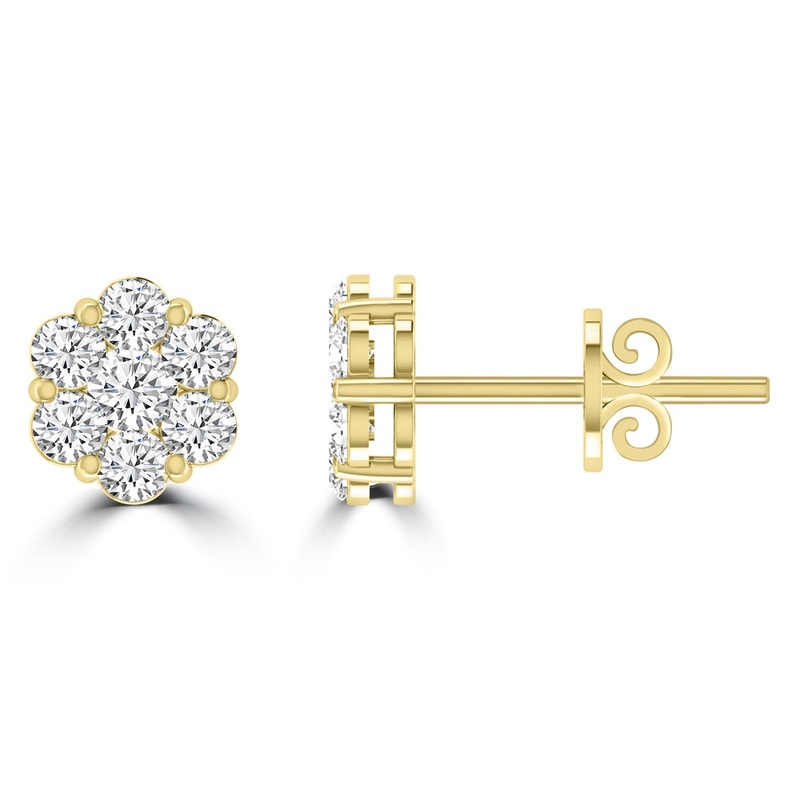 Cluster Stud Diamond Earrings with 0.10ct Diamonds in 9K Yellow Gold – RJ9YECLUS10GH