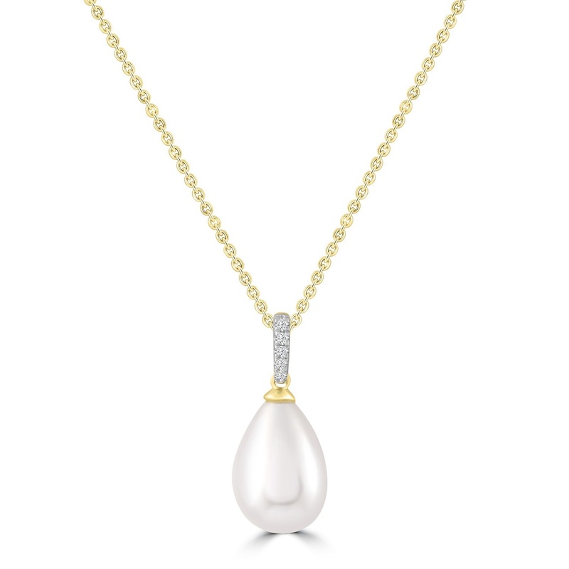 Diamond Pearl Necklace with 0.02ct Diamonds in 9K Yellow Gold – N-20566-002-Y
