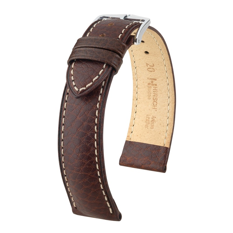 Hirsch Boston Brown Buffalo Calfskin Leather Watch Band Non-Quick Release