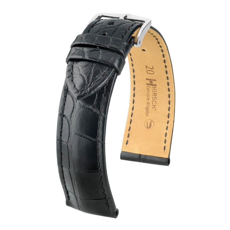 Hirsch Genuine Alligator Black Matt Louisian Alligator Watch Band