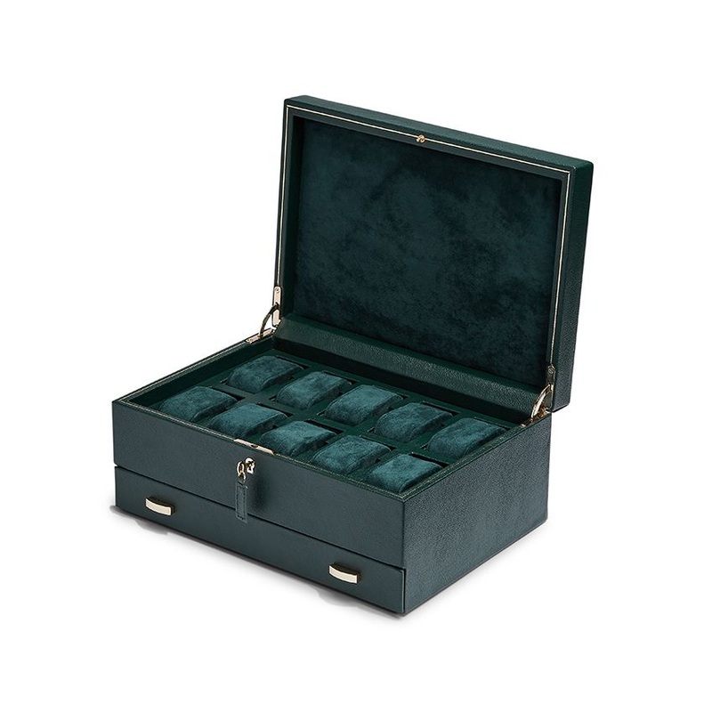 Wolf British Racing Green 10 Piece Watch Box with Storage 792841