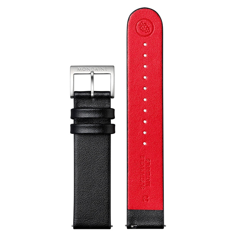 Mondaine Black Genuine Grape Leather Brushed 20mm Watch Band FG3120.21Q.1