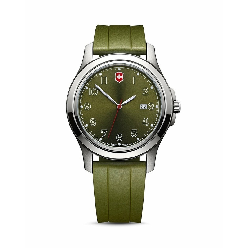 Victorinox Swiss Army Garrison Date Watch Military Green Dial And Rubber Sport Strap 26069.Cb