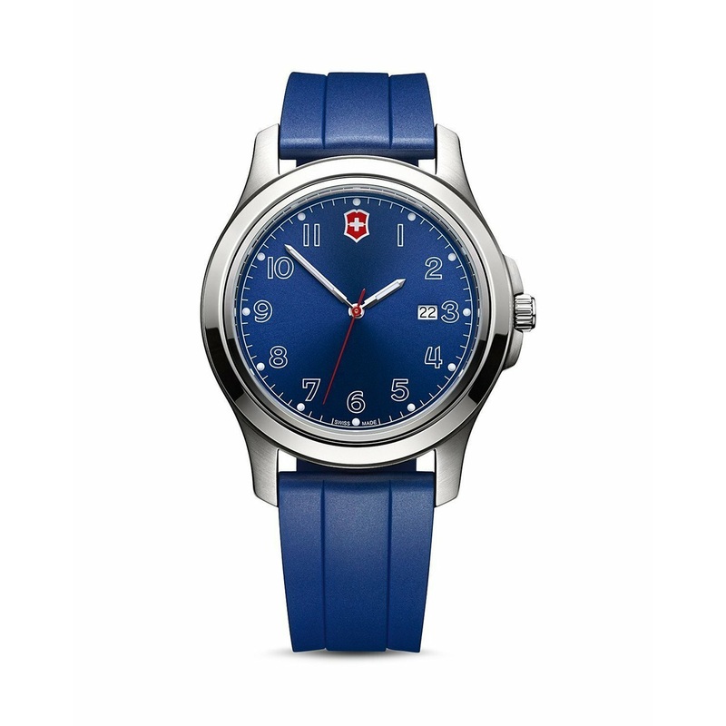 Victorinox Swiss Army Garrison Elegance Date Watch 40Mm Case Blue Dial And Rubber Sport Strap 26068.Cb
