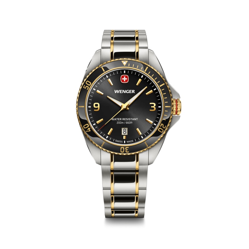 Wenger Executive 40mm Black Dial Two Tone Stainless Steel 200M Men’s Watch 01.2031.104