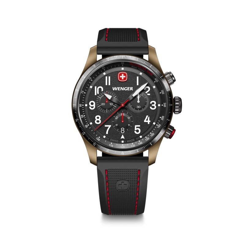 Wenger Terragraph Chrono 43mm Black Dial Black Silicone Watch 01.0543.113