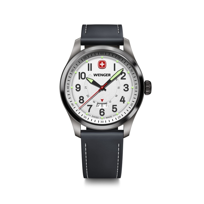 Wenger Terragraph 43 mm White Dial Black Leather Watch 01.0541.126