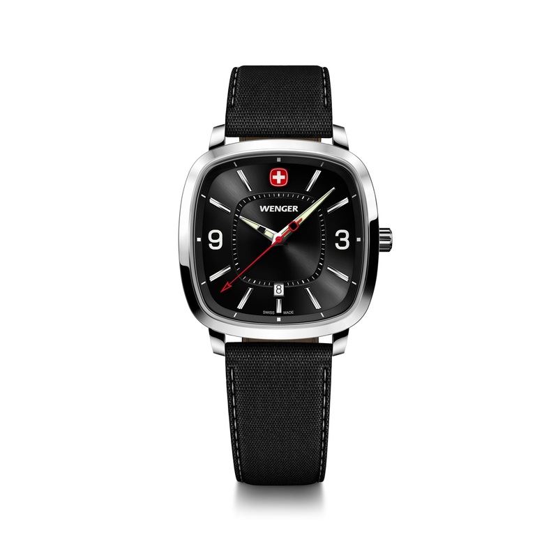 Wenger Vintage Sport 37mm Black Dial Leather Strap Watch 01.1921.107