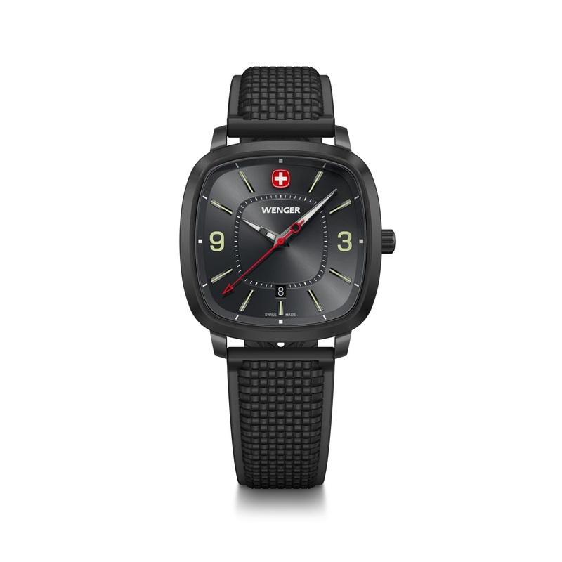 Wenger Vintage Sport 37mm Black Dial Silicone Strap Watch 01.1921.113