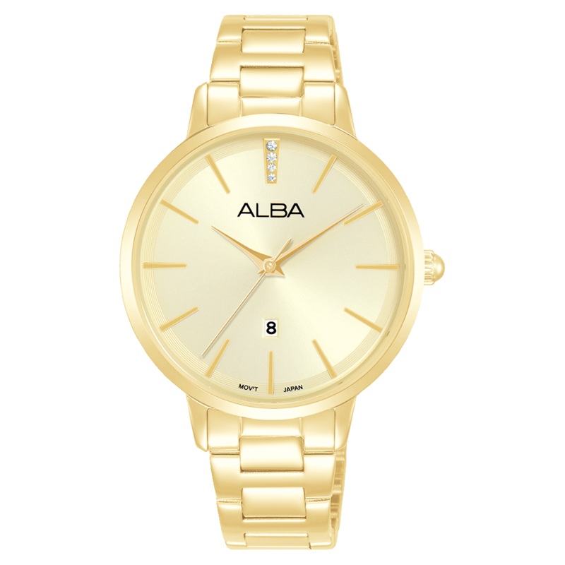 Alba Fashion Analogue Stainless Steel Gold Dial Watch AH7CC8X