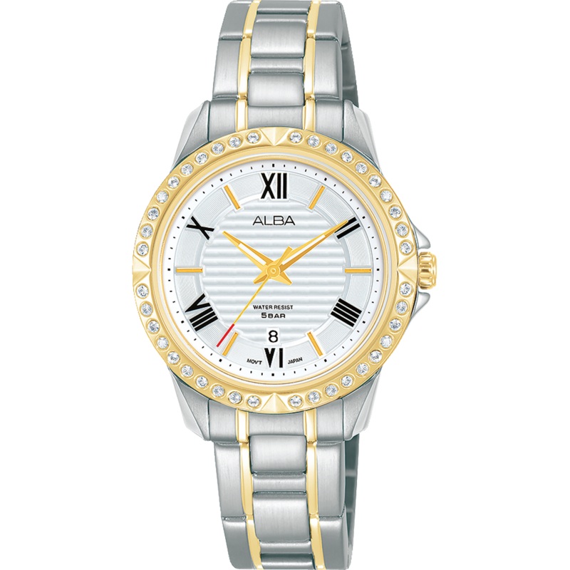 Alba Prestige Analogue Stainless Steel White Dial Watch AH7W96X1